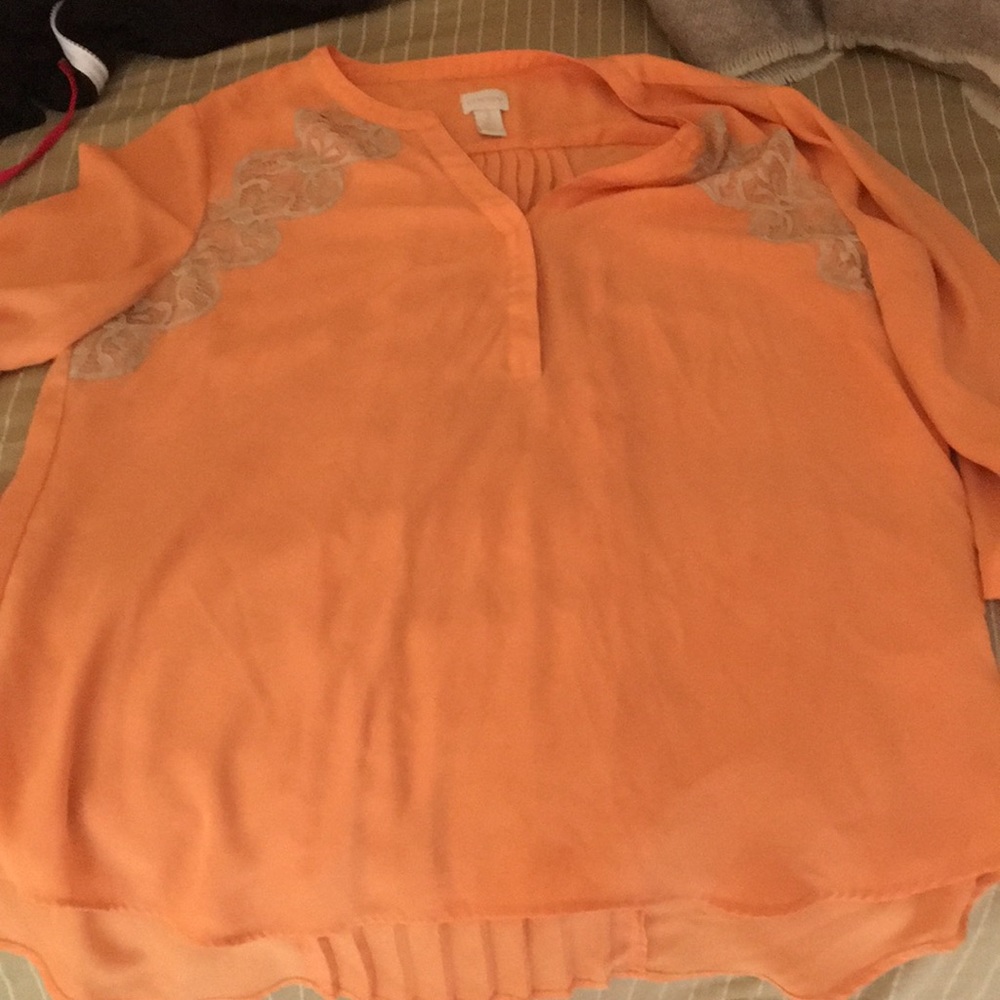 Orange and beige flowy blouse
